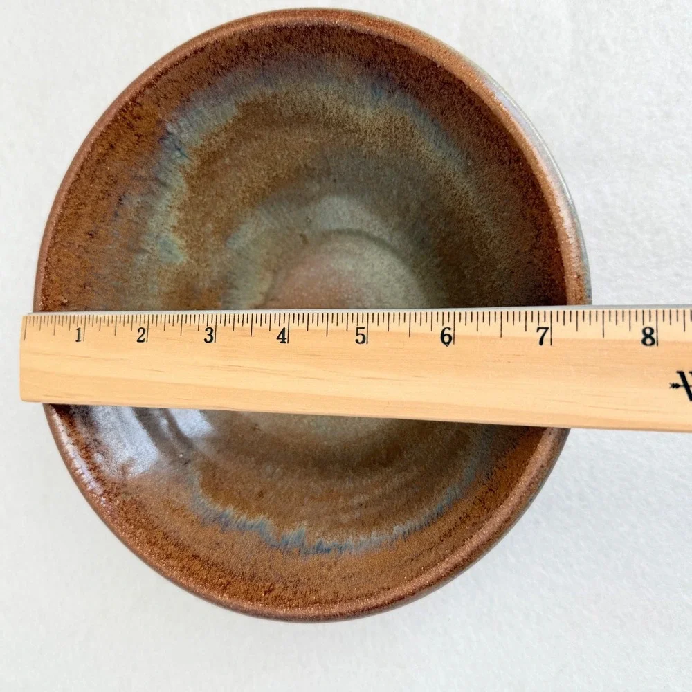 Studio Pottery Bowl Medium Brown Signed Dated Drip Glaze 7.5